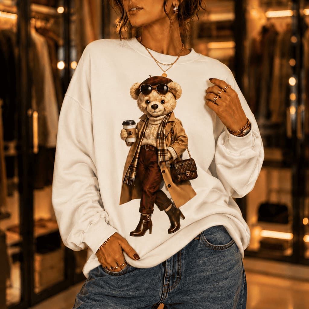 Moletom Feminino Estampado Urso casaco e bolsa bordô- Philklen