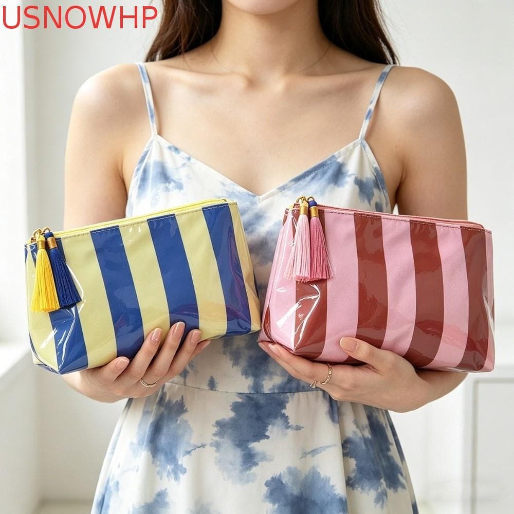 Bolsa De Maquiagem Em PVC USNOWHP , Cosmética Listrada Com Padrão Listrado À Prova D'água Portátil De Armazenamento Para