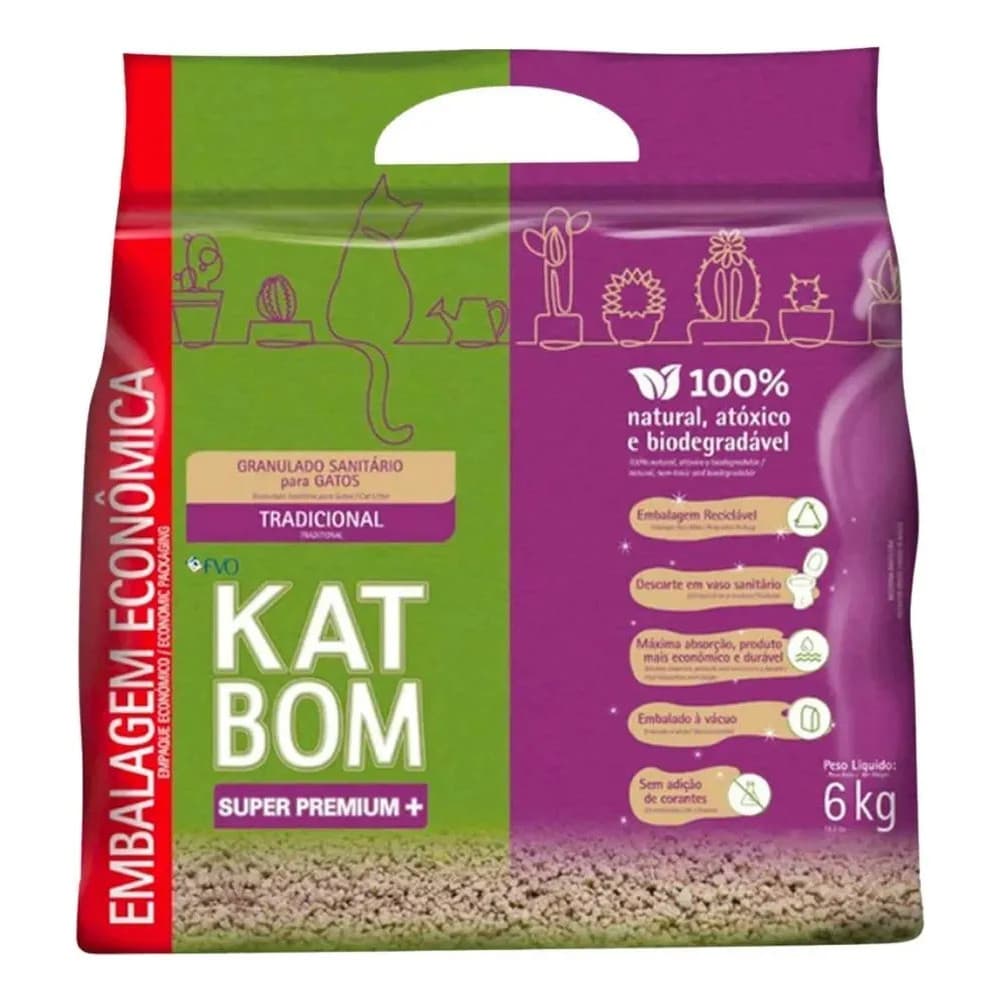 Areia Higiênica para Gatos Katbom Granulado Tradicional Absorvente Antiodor 6kg