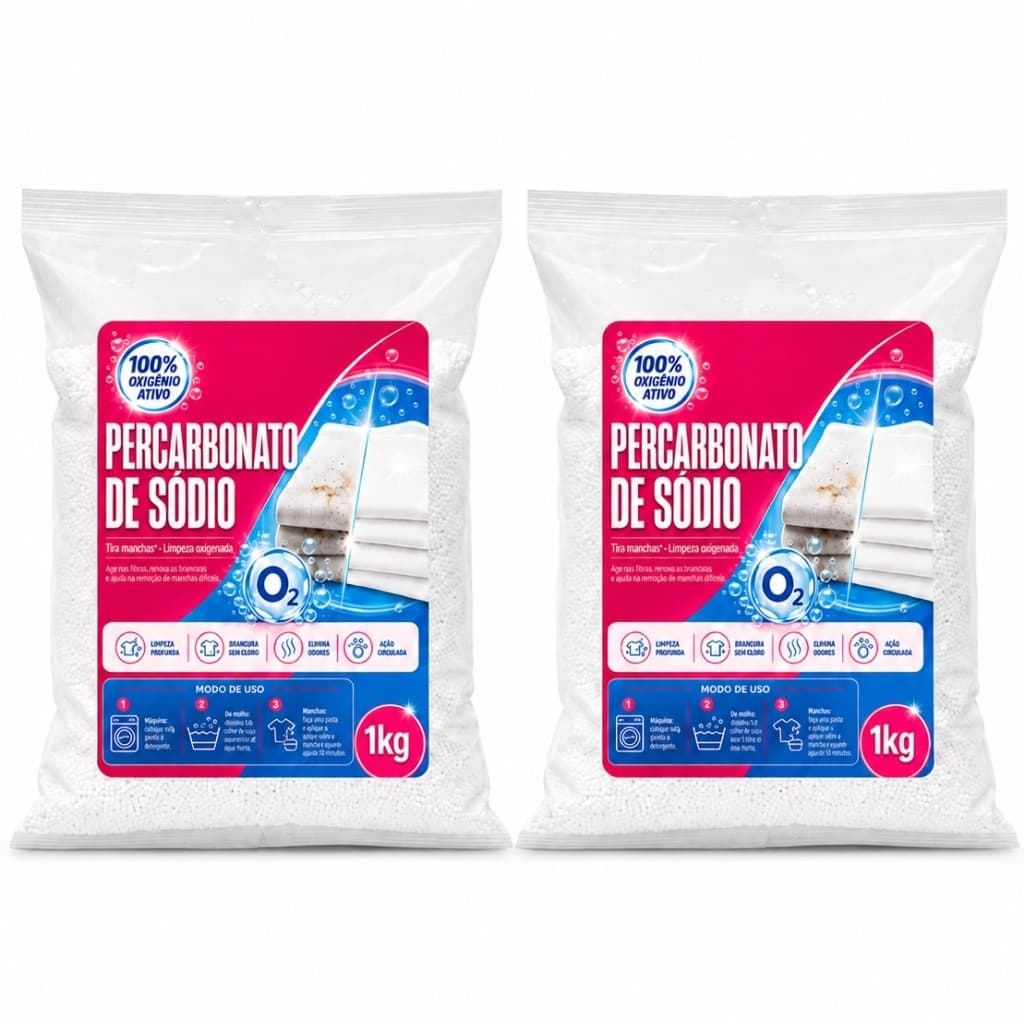 Kit 2 Percarbonato De Sódio Tira Manchas Roupas Mais Brancas Limpeza Roupas Brancas E Coloridas