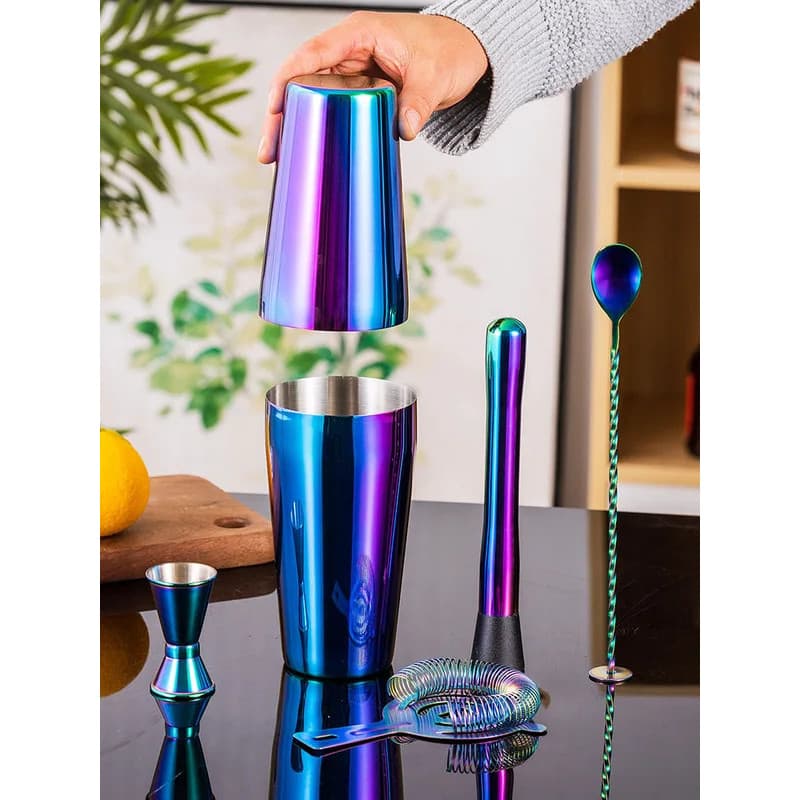 Conjunto de 5 Peças para Coquetel Rainbow, Coqueteleira Boston, Kit de Bartender com Coqueteleira de 18oz e 28oz para Be