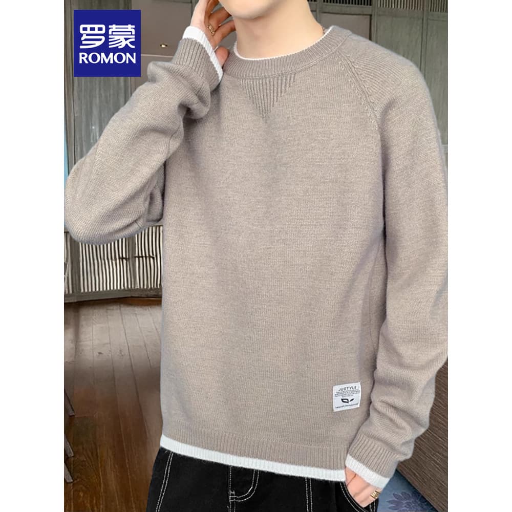 Lomon falso suéter de duas peças masculino 2026 primavera novo estilo na moda lã topo Casual camisola de fundo masculino