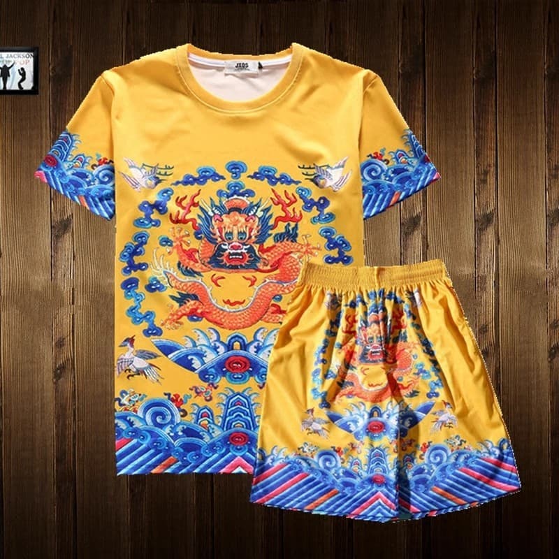 Estilo chinês dinastia Qing uniforme oficial imperador casaco amarelo dragão Robe roupas traje antigo masculino verão 3d