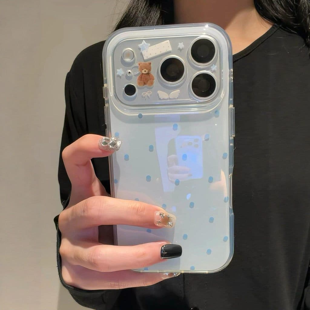 Huiwanju Polka dot wing bear É Adequado Para Capa De Celular iPhone17promax iPhone16pro Protetora anti-Queda IMD15/14 De