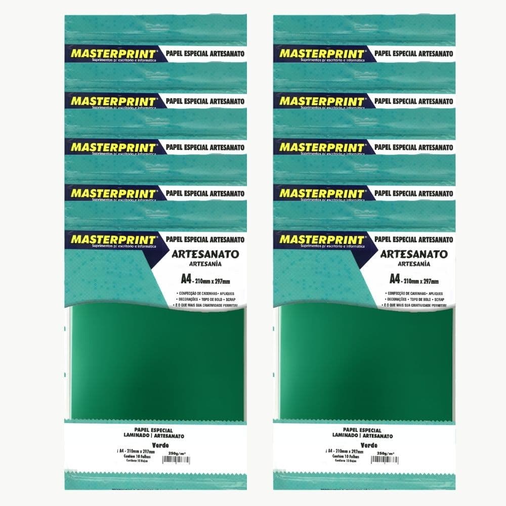 Papel Laminado Verde A4 250g MASTERPRINT 100 Folhas