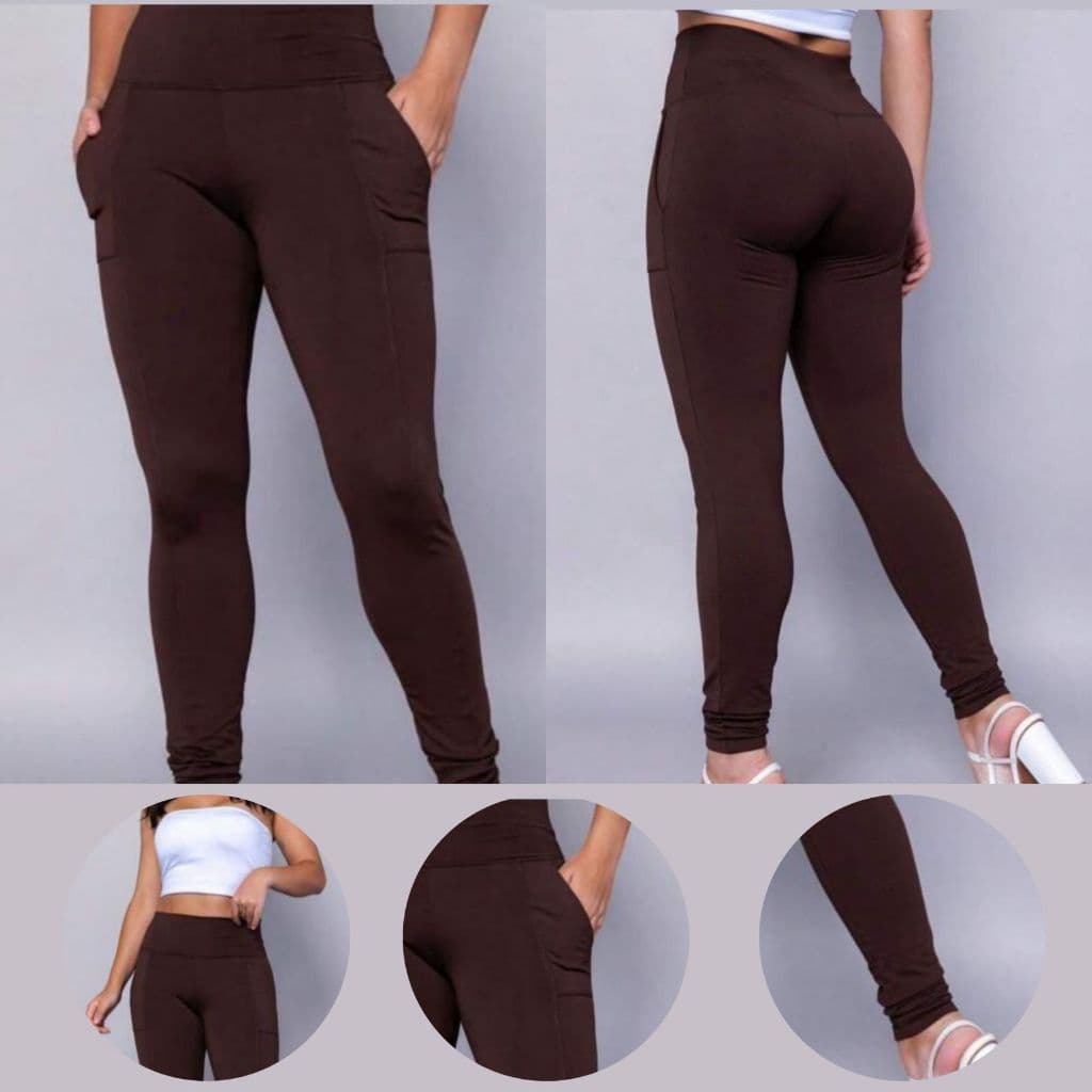Calça Legging Montaria Flanelada Forrada por dentro com bolso lateral e Cintura e cós Alto Marrom cinza azul marinho