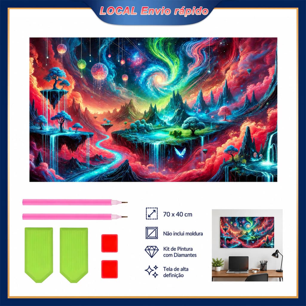 Pintura de Diamante 5D Galáxia Colorida 70x40cm Broca Quadrada – para adultos e crianças,decoração interiores,anti-queda