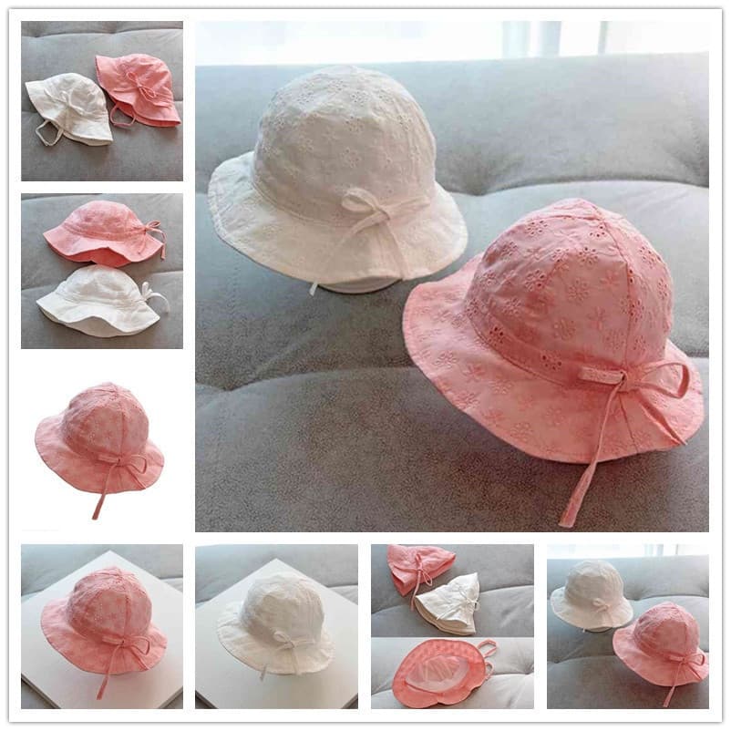 Chapéu de pescador infantil de verão em algodão à prova de vento com decoração floral