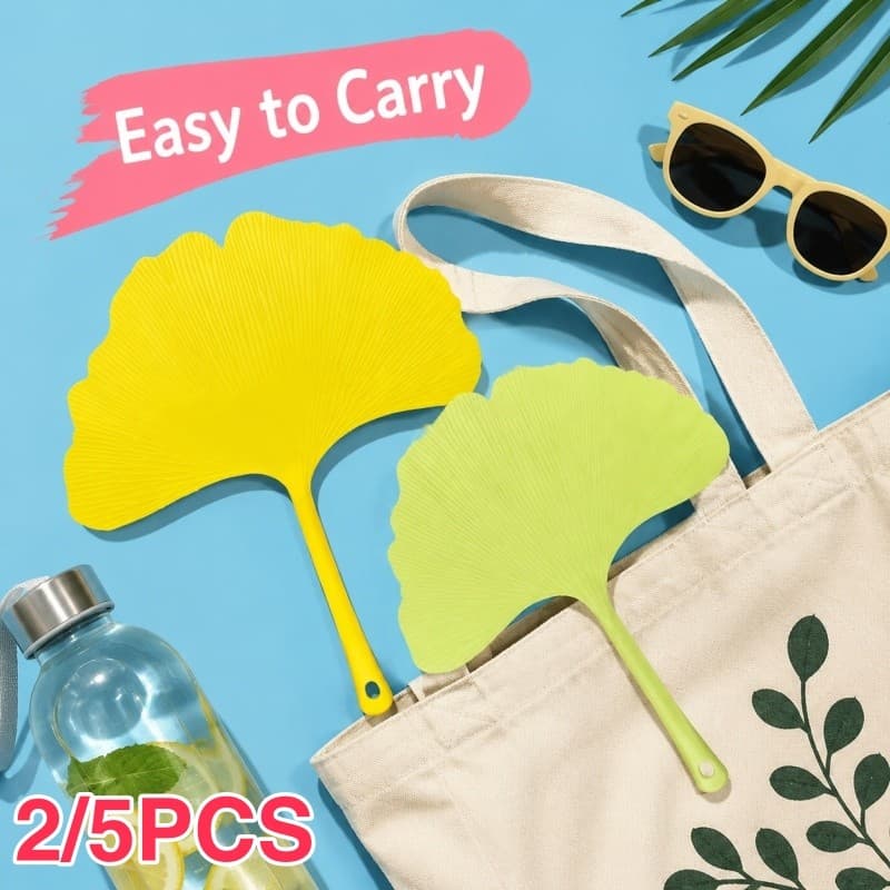 2/5 Pcs Ventilador Dobrável De Ginkgo Amarelo Para Passeios E Festas De Verão , design De Plástico Roupas De Festa
