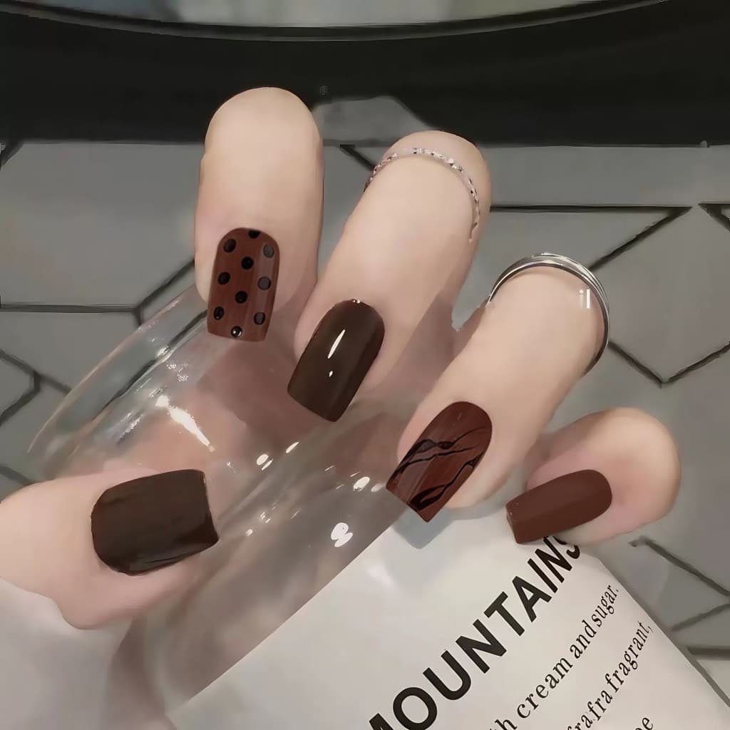All-Match forte Chocolate Fengbo Dot textura Retro doce legal Wearable unhas High-End clareamento unhas destacáveis