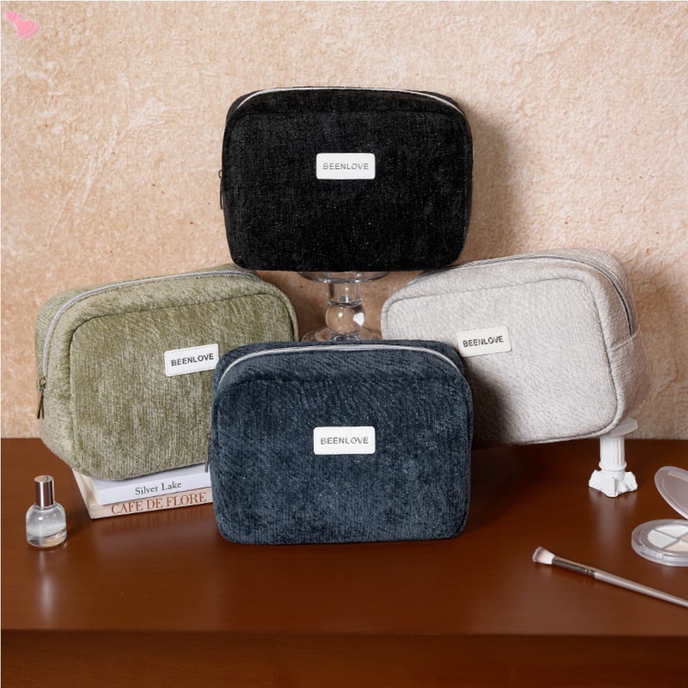 Bolsa De Maquiagem De Veludo De Grande Capacidade , Cosmética De Viagem Portátil Com Zíper Organizadora De Higiene Pesso