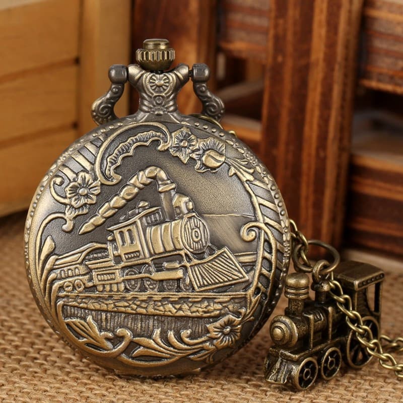 Relógio De Bolso De Quartzo Bronze Vintage Trem Locomotiva Motor Colar Pingente