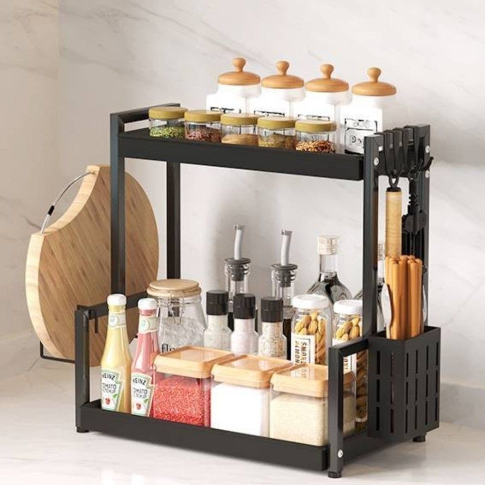 Organizador de Temperos com Rack e Ganchos para Bancada e Cozinha