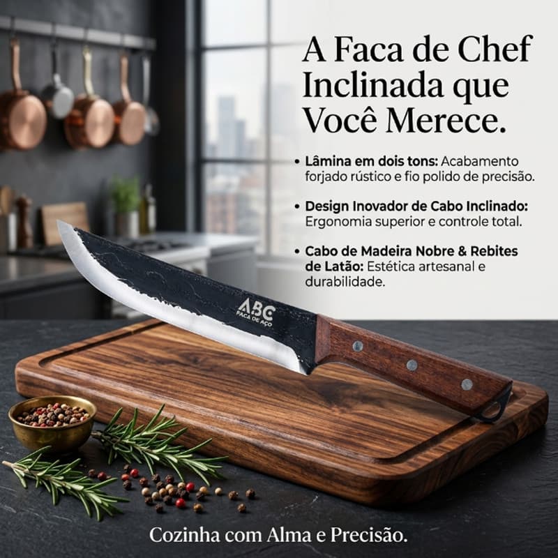 Faca Campeira Coreadeira Artesanal Pequena | Faca de Chef Ponta Oblíqua Cabo Inclinado Bainha Couro Envio Imediato
