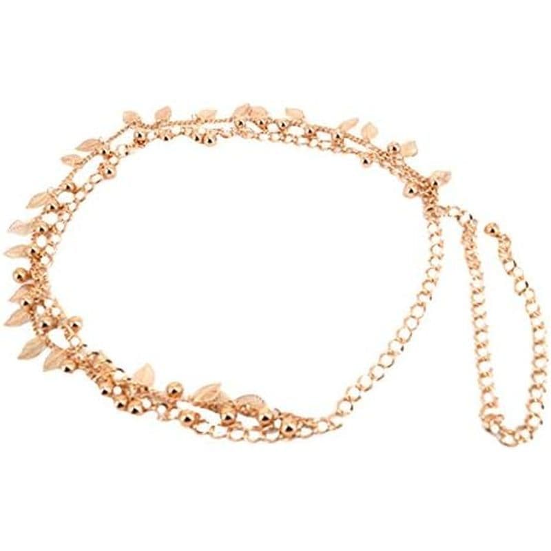 LABANCA Cinto Feminino Com Corrente De Metal Vazado Pingente De Folha E Suéter Decorado Skinny