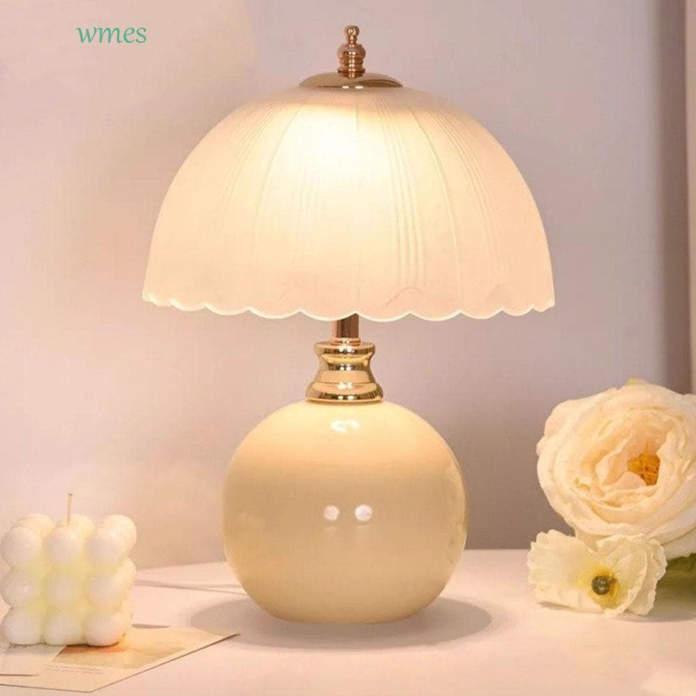 WMES1 Candeeiro De Mesa Flor Bud , Candeeiros Nórdicos Com Tampa De Vidro Estilo Creme , Luz Ambiente Decorativa Base Ce