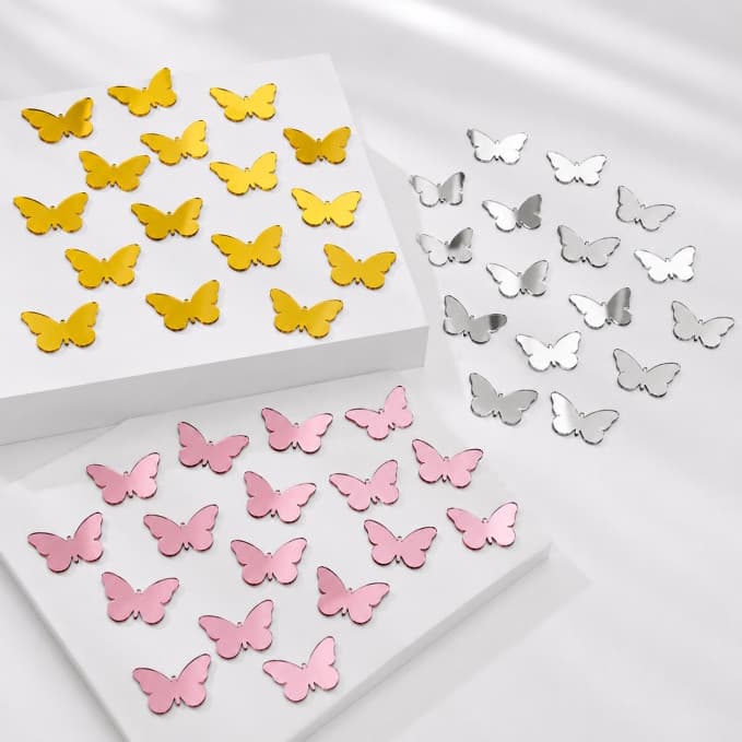 Kit Borboletas Decorativas em Acrílico Espelhado Dourado 6cm de Largura – Decoração de parede