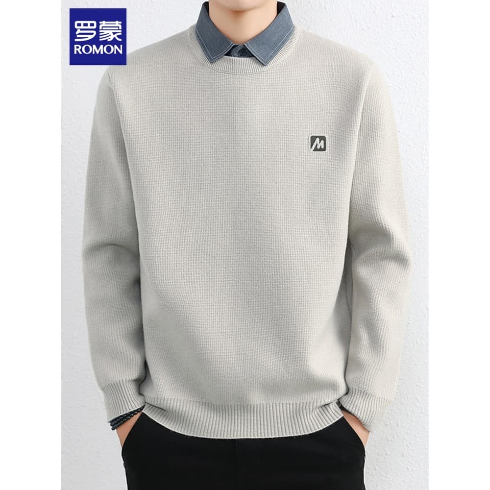 Lomon falso camisola de duas peças masculino inverno novo estilo High-End camisa de negócios gola velo quente camisola d