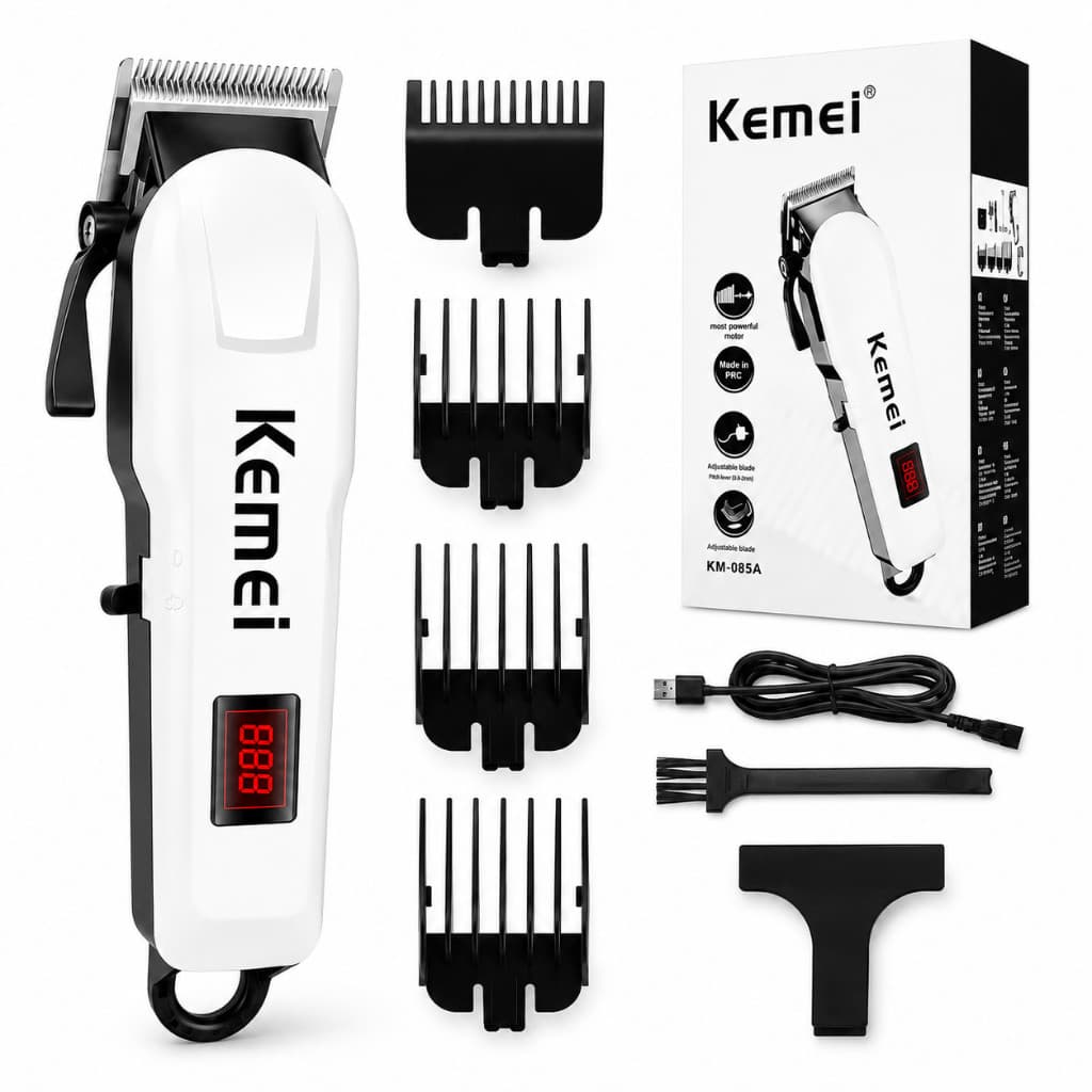 Máquina Cortar Cabelo Kemei Profissional S/fio Recarregável Cor Branca Km-809A