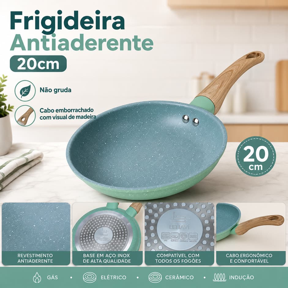 Frigideira Antiaderente Teflon Cabo Emborrachado 20cm