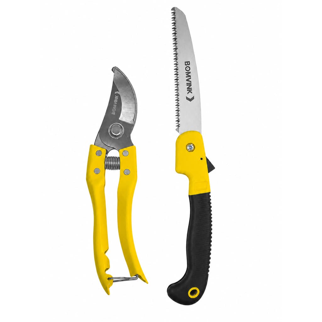 Kit Jardinagem Tesoura De Poda Corta Galhos Ramos Serrote Serra Dobrável Podar Jardim Lâmina 18cm
