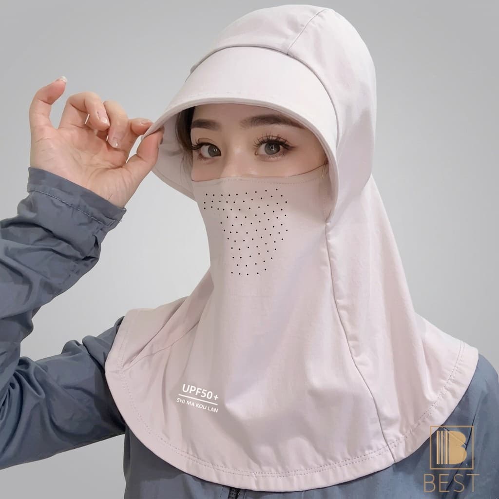Sol Feminino De Seda Gelada Chapéu UPF50 + Aba Larga Pescoço Máscara Respirável Ao Ar Livre