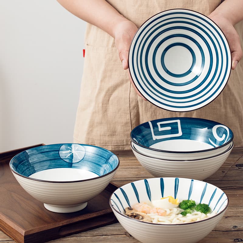 Tigela de sopa de cerâmica doméstica estilo japonês, tamanho grande, tigela de Ramen, espessada, elevada, influenciador,