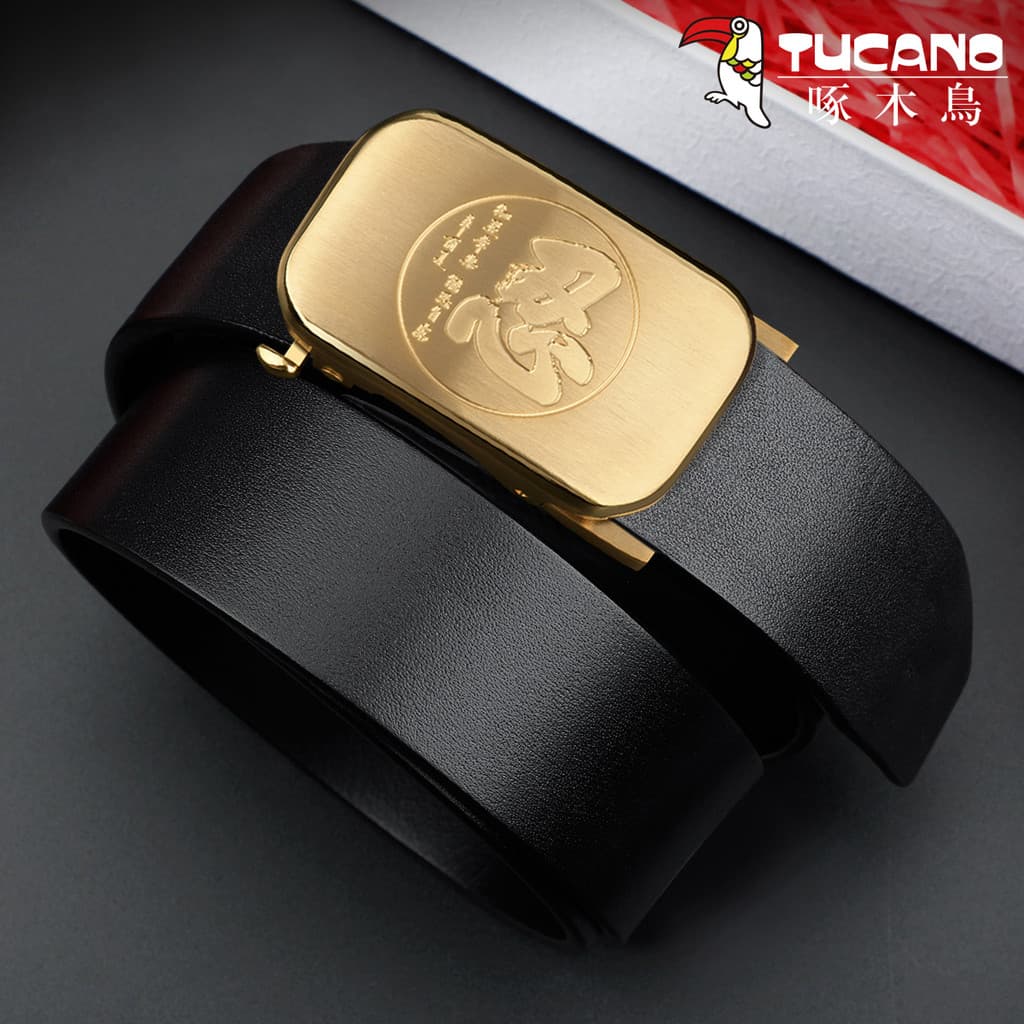 Woodpecker cinto de fivela de cobre masculino couro genuíno fivela automática primeira camada calças de couro puro cinto