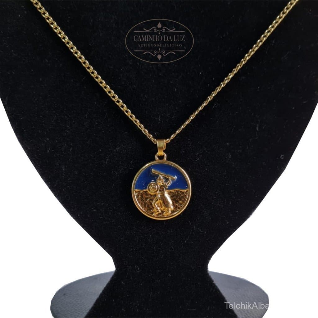 Kit Pingente Ogum Banhado a Ouro 18k Umbanda Candomblé + Corrente 60cm