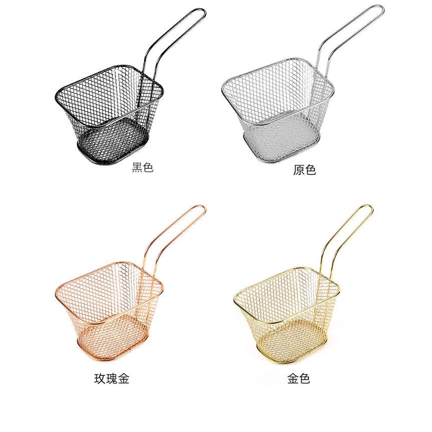 Remisso estoque pronto quadrado Mini pequena cesta frita ouro rosa cesta de batatas fritas fio de ferro restaurante fran