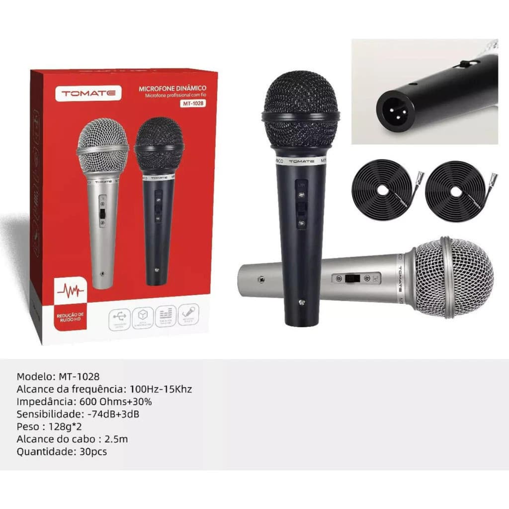Microfones Tomate Profissional MT-1028 Dinâmico P10