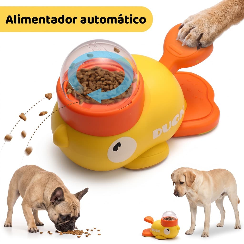 Hugo Dispensador Interativo de Comida para Pets – Tigela Lenta em Forma de Pato Amarelo para Cães e Gatos