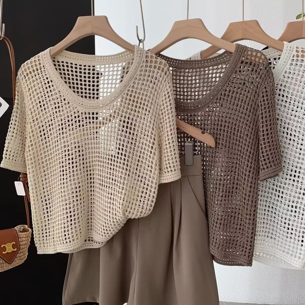Boêmio Verão Feminino De Manga Curta Fino Tecido De Malha cardigan Oco Protetor Solar Camisa Viagem Lazer Moda Feminina