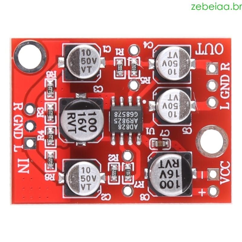 Zebeia 5V-15V 12V AD828 Módulo Pré-Amplificador Placa Amplificadora Potência Estéreo