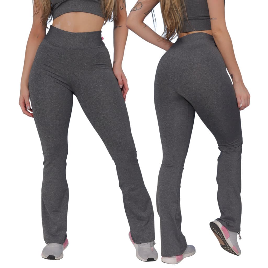 Calça FLARE, Bailarina, Boca de Sino, Leg Suplex, Cós Alto,Cintura Alta, Compressão, Uso Casual, Social, Academia-Cinza