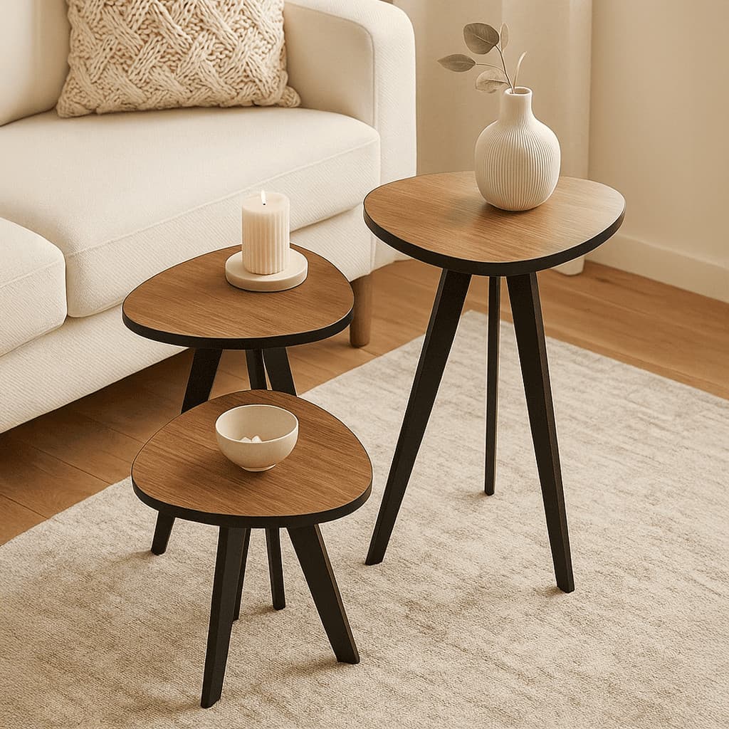 Conjunto 3 Mesinhas Laterais Orgânicas Decorativas – Toque Final para Sua Sala - Direto de Fábrica
