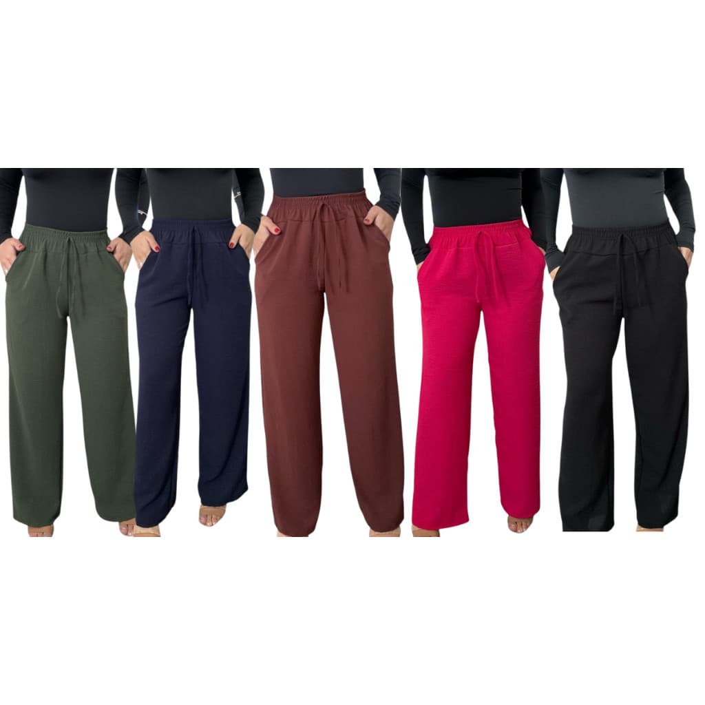 CALÇA PANTALONA TECIDO DUNA CONFORTAVÉL ELEGANTE COM BOLSOS.