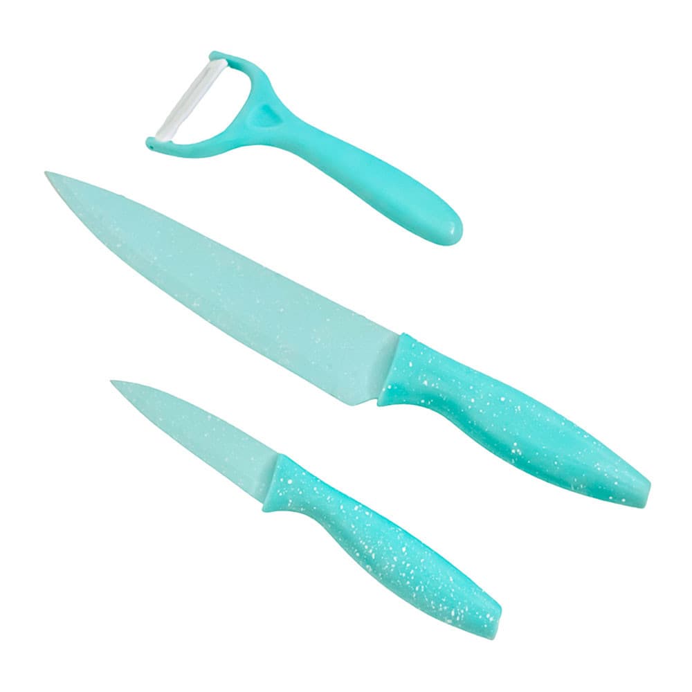 Kit Facas e Descascador 3 Peças Azul Aço Inox Mai Home