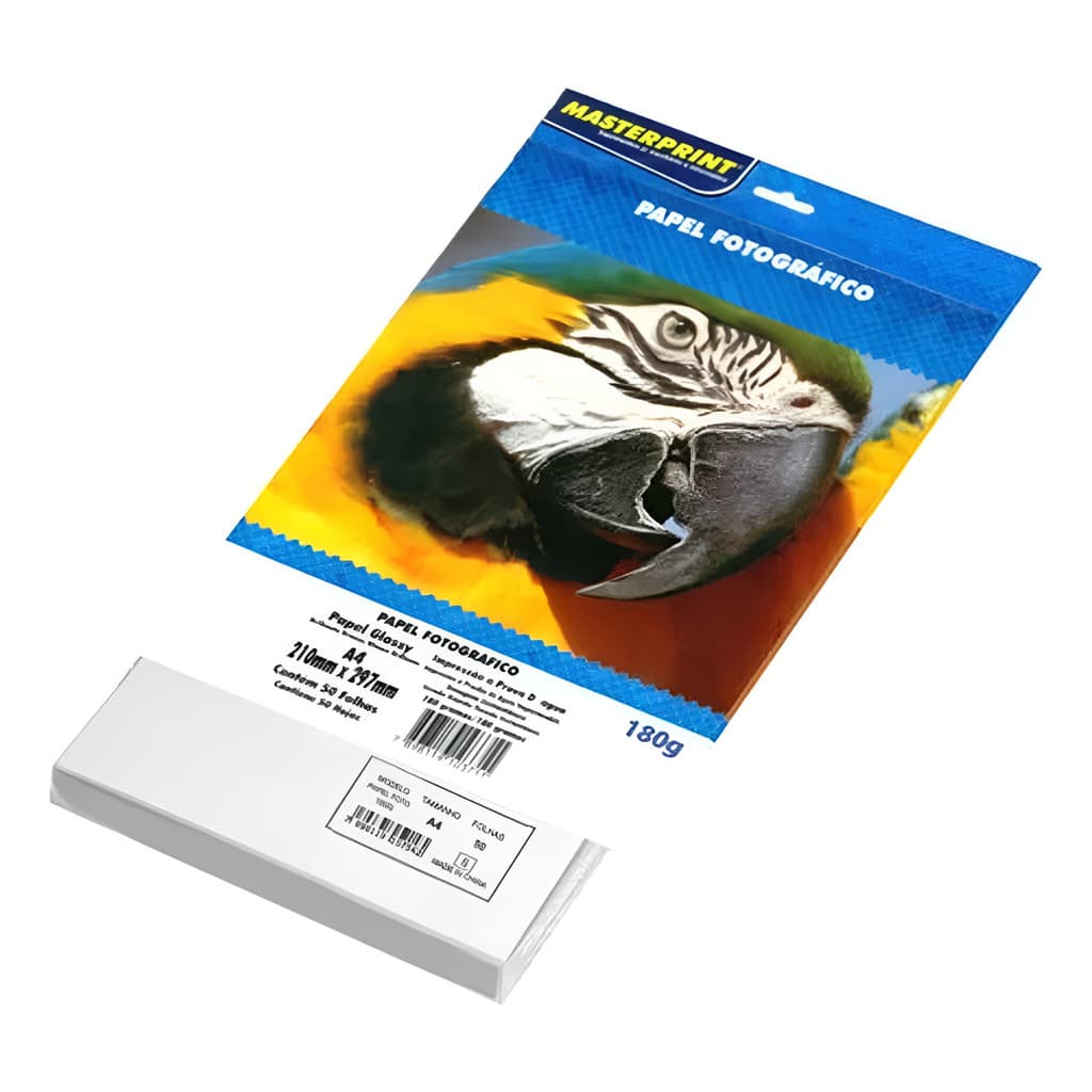 50 Folhas Papel Foto Glossy 180g/m² A4 Á Prova Dagua Branco