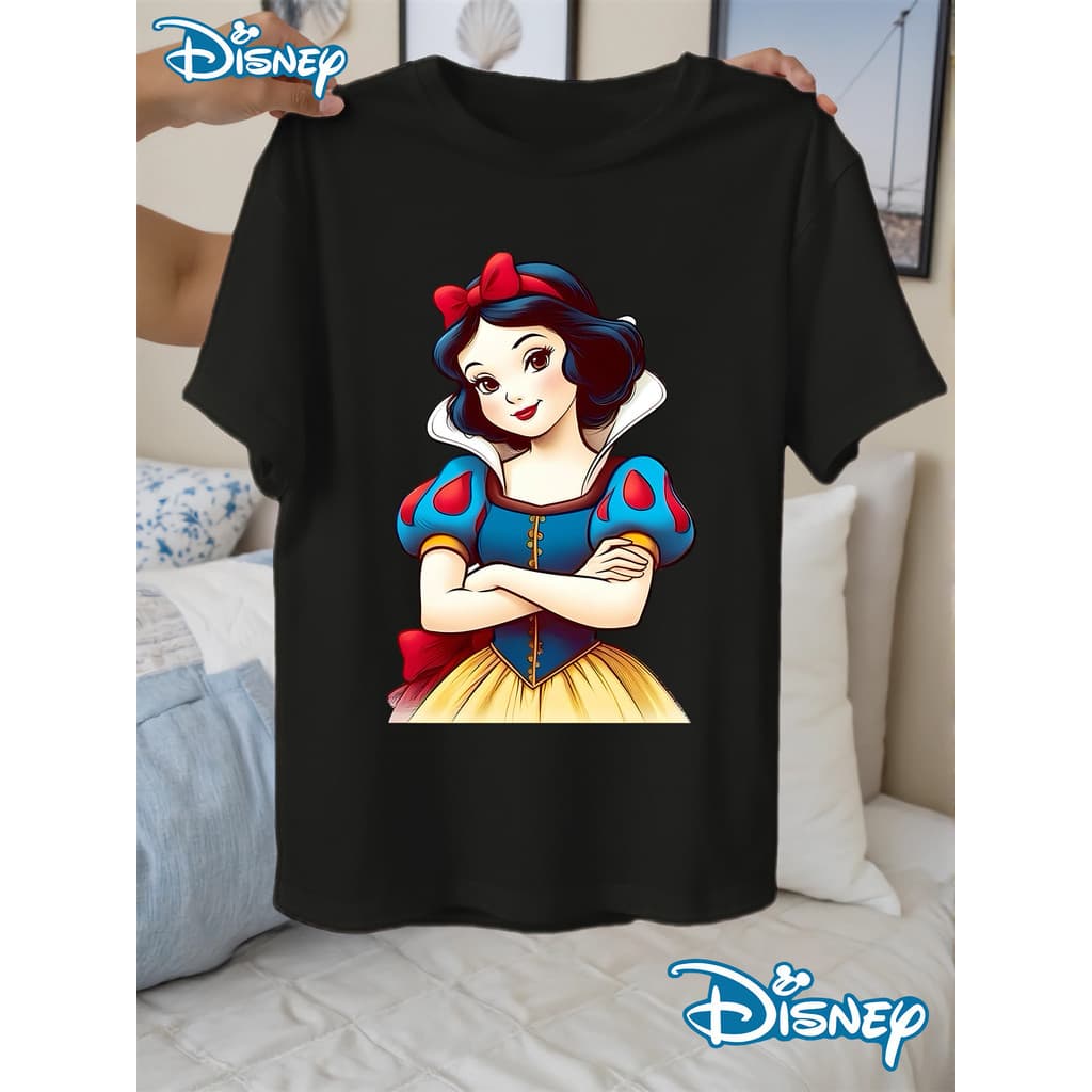 Camiseta Feminina Casual De Verão Em Algodão, Confortável, Com Estampa Gráfica Brilhante Da Branca De Neve