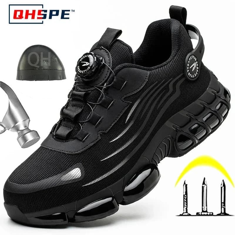 Botão Rotativo Novos Sapatos de Segurança Masculinos Anti-Esmagamento Perfuração Trabalho Moda Masculina 1N9O