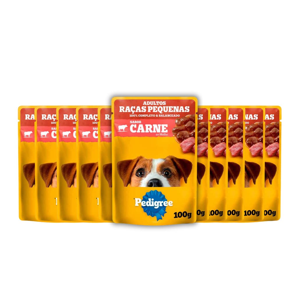 Kit Ração Úmida Sache Pedigree Cães Adultos Raças Pequenas Carne - 100g- 12- Unidades