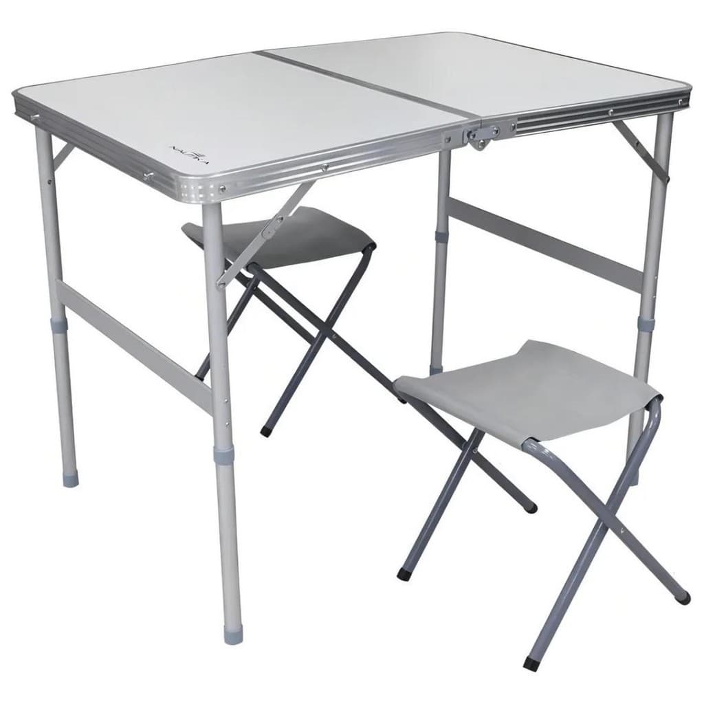 Mesa Dobrável Tipo Maleta C/ 2 Banquetas Nautika Domo Cor Cinza