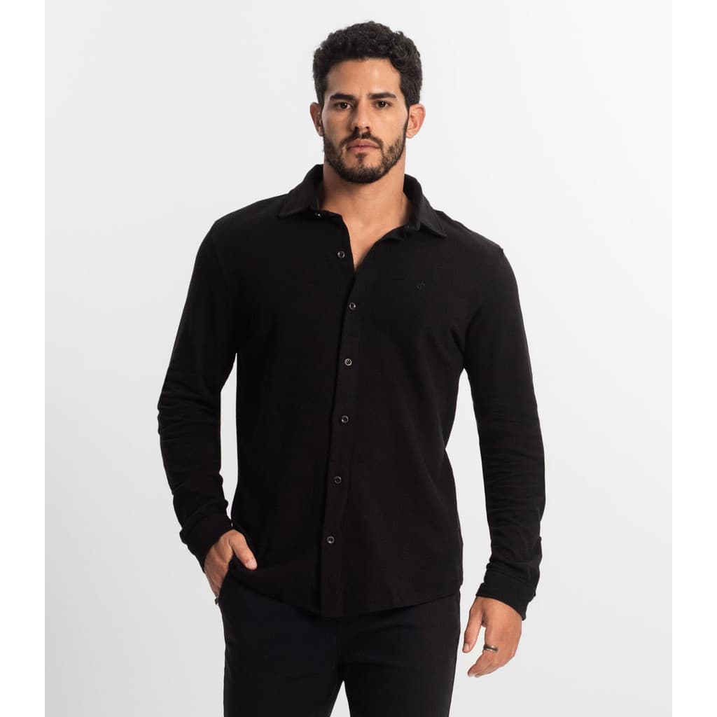 Camisa Masculina Manga Longa Moletinho Diametro Preto
