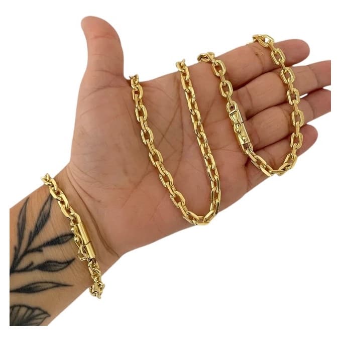 Corrente Cordão Cadeado 8mm Mais Pulseira 100% Moeda Antiga