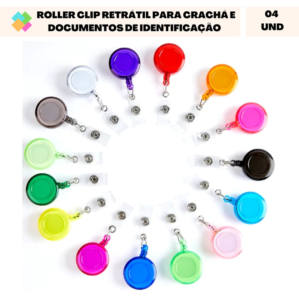 Roller Clip Retrátil Ioiô Para Crachá e Documentos de Identificação (4 Und)
