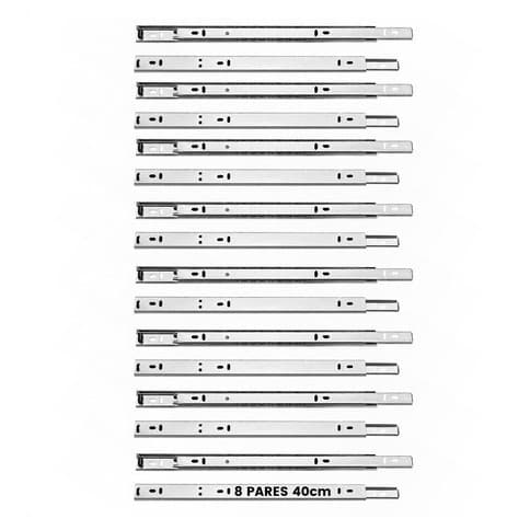 16 Corrediça Telescópica 40 cm 8 ParesTrilho Gaveta Reforçado Aço Móveis Planejados Armário Cozinha