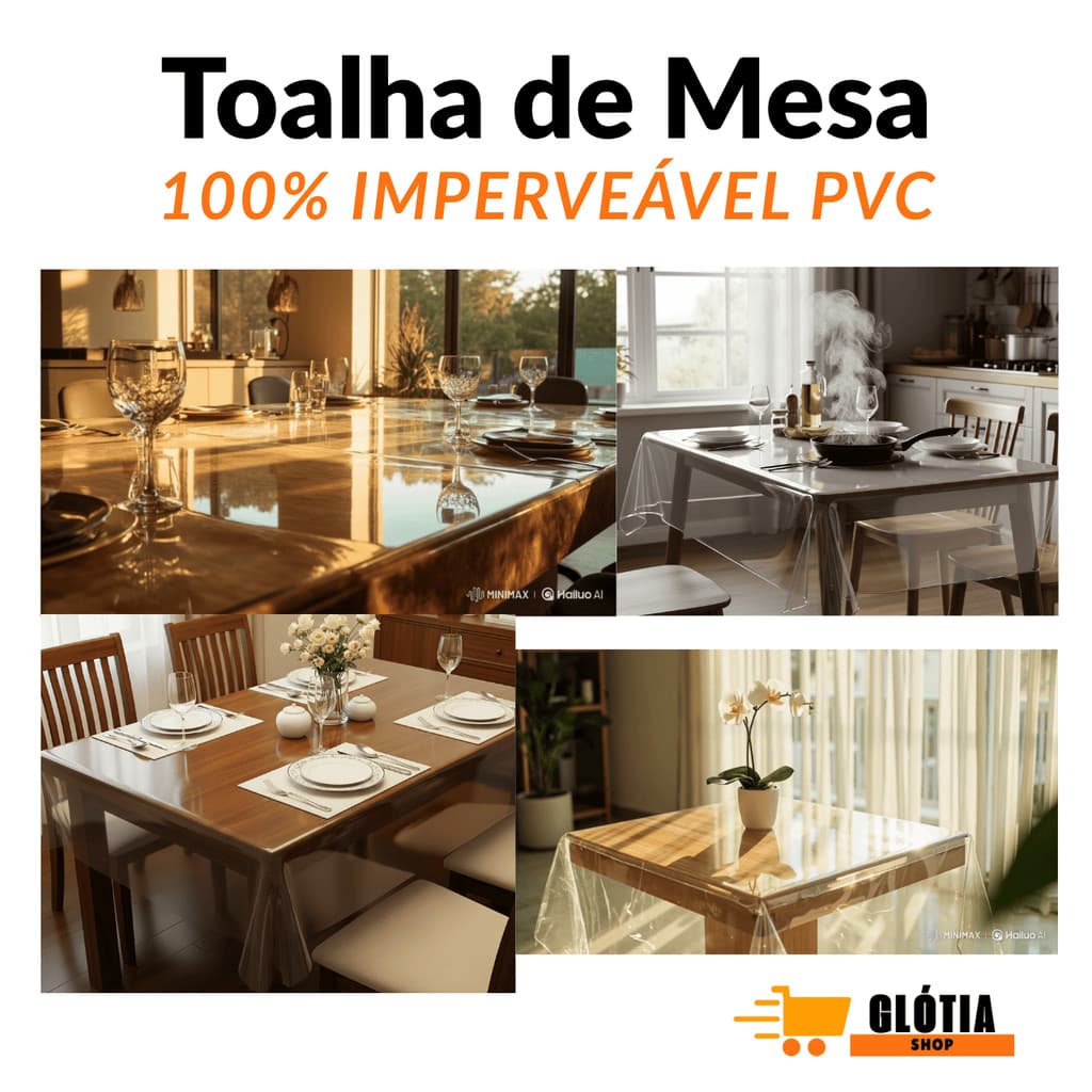 Toalha de Mesa Transparente 100% Impermeável Premium térmica PVC Plástico Cristal Fácil de Limpar