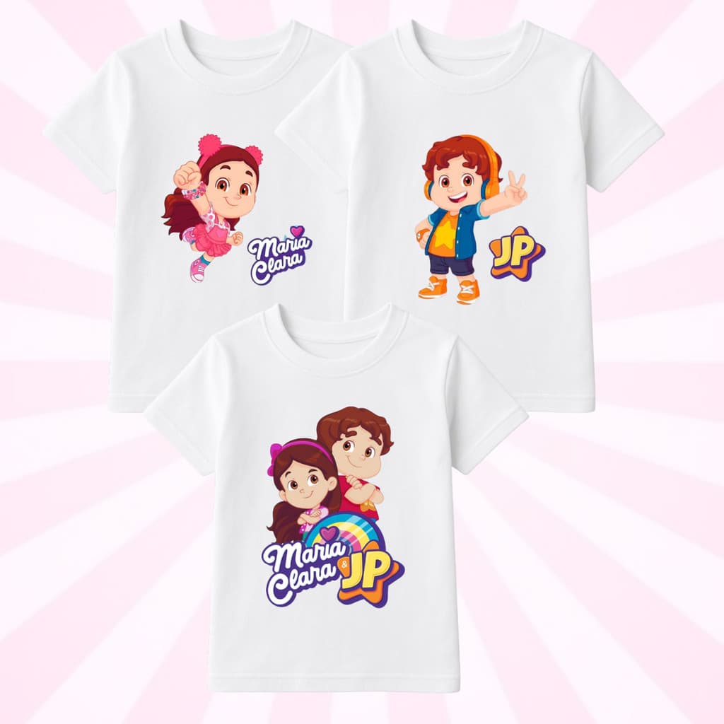 Camiseta Infantil Unisex Maria Clara E JP Branca Vários Tamanhos