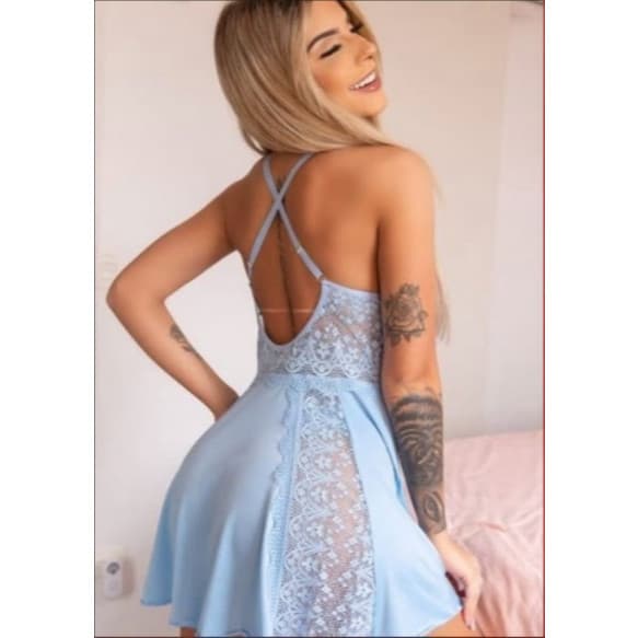 Camisola Paixão Sensual Rendada Sem Bojo Em Microfibra Cruzado Nas Costas